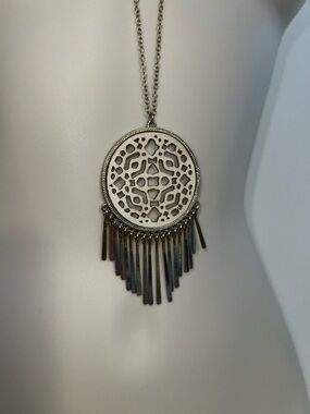 Boho Gold Tone Pendant Necklace Long Chain Leather Medallion Fringe Tassel